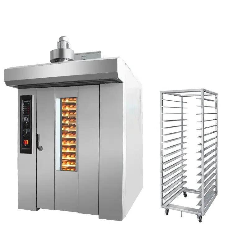 Industrial batch commercial pastry 24 32 42 gas diesel rotating rotary rack baking oven for bread and cake price bakery machine