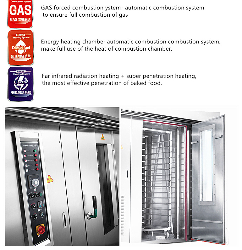 Industrial batch commercial pastry 24 32 42 gas diesel rotating rotary rack baking oven for bread and cake price bakery machine