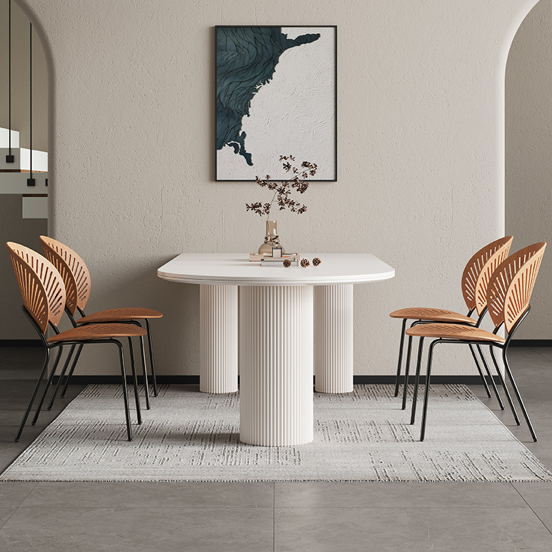 Rock board dining table cream style dining table and chair combination living room household oval simple small apartment