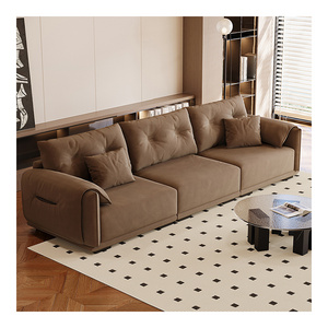 French Cream Wind Tech Fabric Living Room Small House Brown Vintage  Suede Sofa living Room Furniture Straight Fabrics Sofa