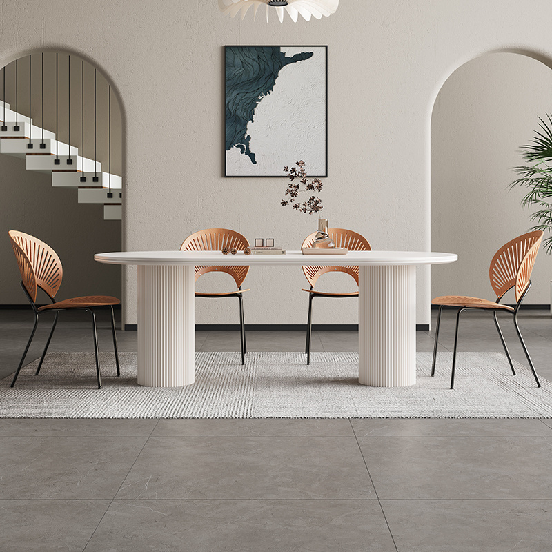 Rock board dining table cream style dining table and chair combination living room household oval simple small apartment