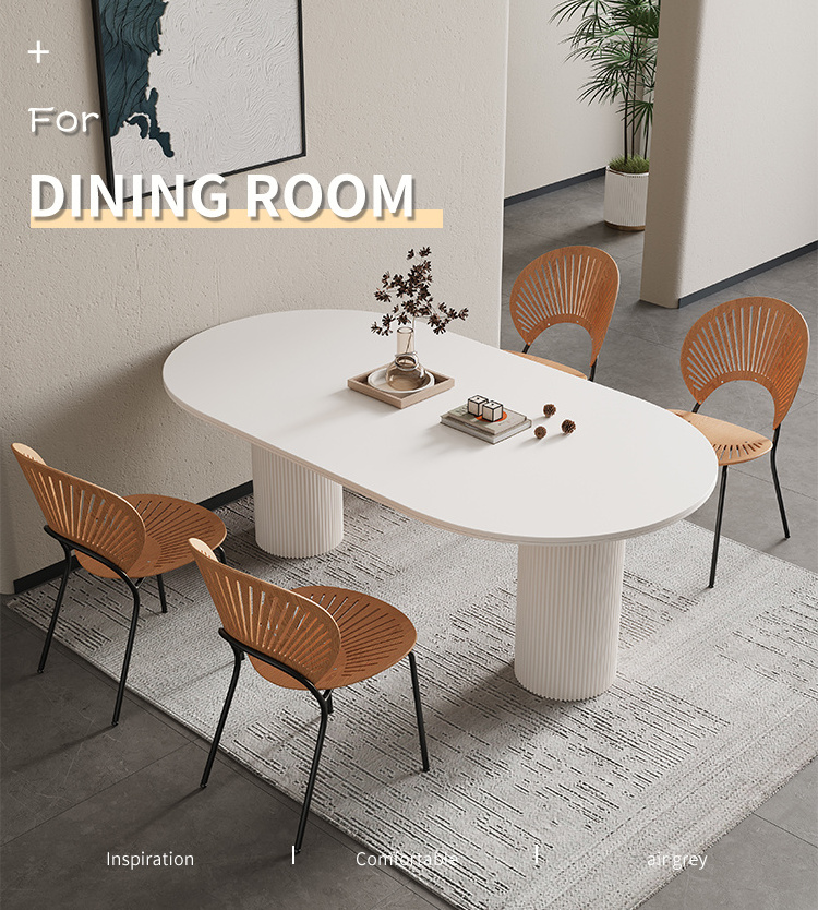 Rock board dining table cream style dining table and chair combination living room household oval simple small apartment