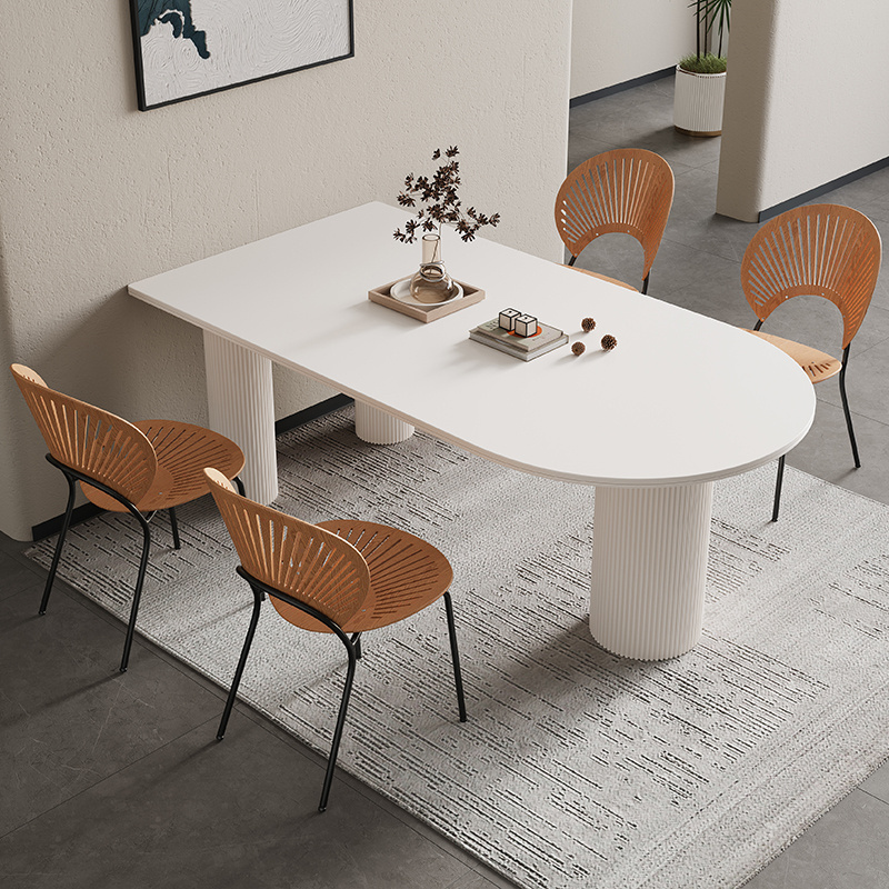 Rock board dining table cream style dining table and chair combination living room household oval simple small apartment