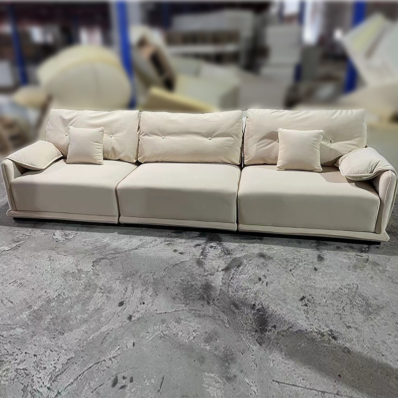 French Cream Wind Tech Fabric Living Room Small House Brown Vintage Marshmallow Furniture Factory Provided Straight Fabrics Sofa