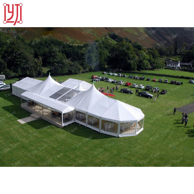 Outdoor 15x30m white aluminum frame high peak mixed wedding marquee event tent