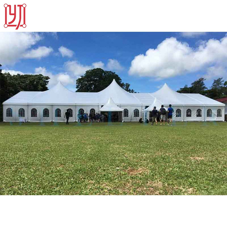 Outdoor 15x30m white aluminum frame high peak mixed wedding marquee event tent