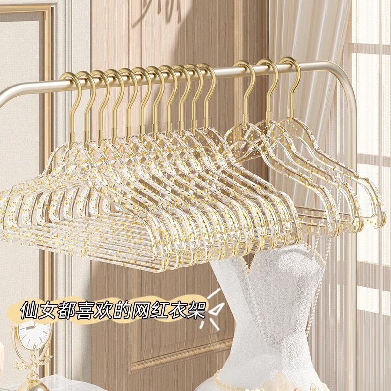 Ins style girl transparent acrylic glitter gold crystal coat support clothes hanging clothing shop special drying racks