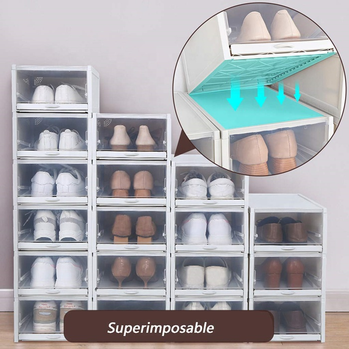 home clothing storage organizer transparent plastic shoe boxes drawer