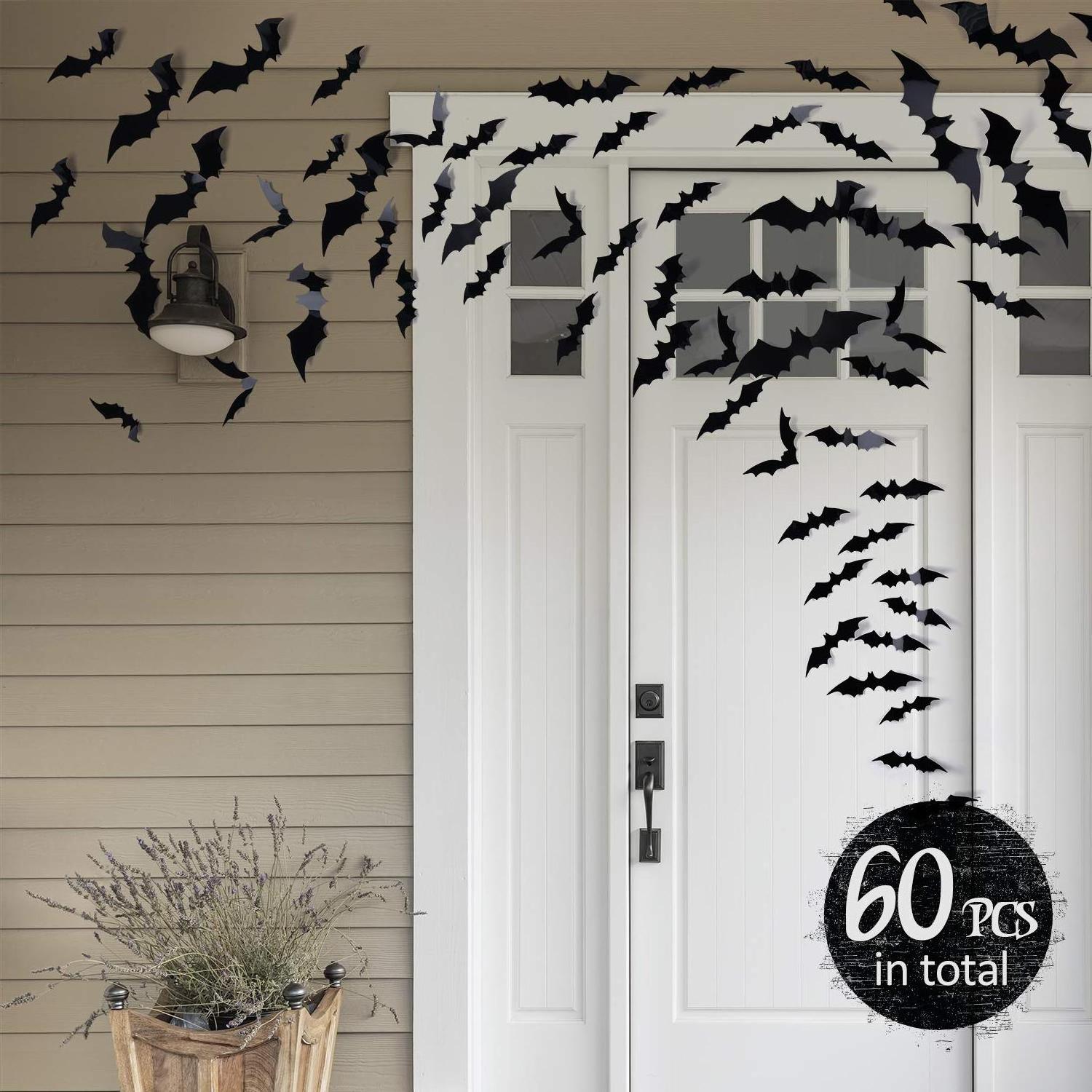 Fall halloween party scene decor kit moving outdoor garden creepy spider witches ghost pendant PVC stickers black bats