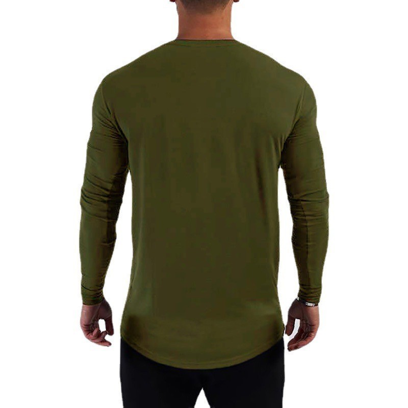 Wholesale Custom Men's Long Sleeve T-shirt Gym Fitness Apparel Workout Cotton Blank T Shirt Crop Hem Bottom Slim Sweatshirt