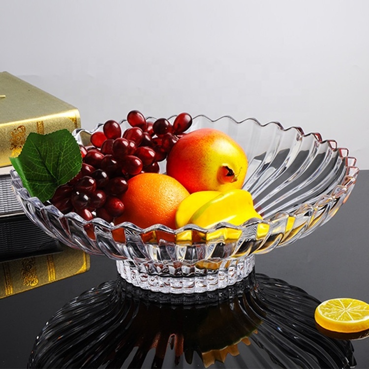 ELEGANT STREAK DESIGN TABLE DECOR PLATE CRYSTAL CLEAR GLASS FOOTED FRUIT BOWL PLATE