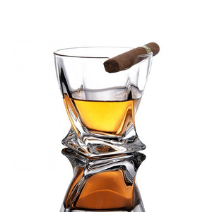 N27 crystal clear glass whiskey cigar glass tumbler cup with cigar holder