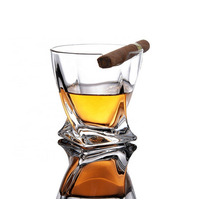 N27 crystal clear glass whiskey cigar glass tumbler cup with cigar holder