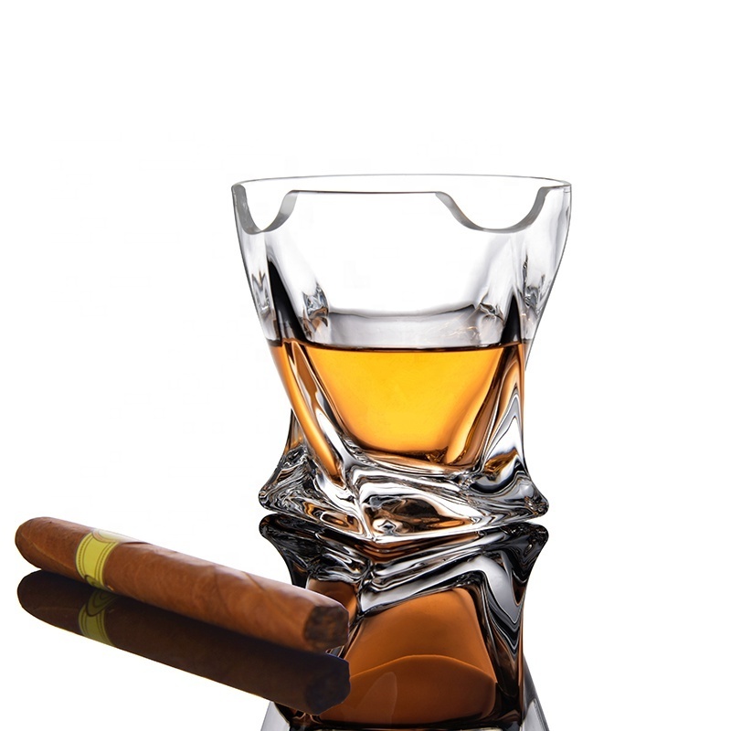 N27 crystal clear glass whiskey cigar glass tumbler cup with cigar holder