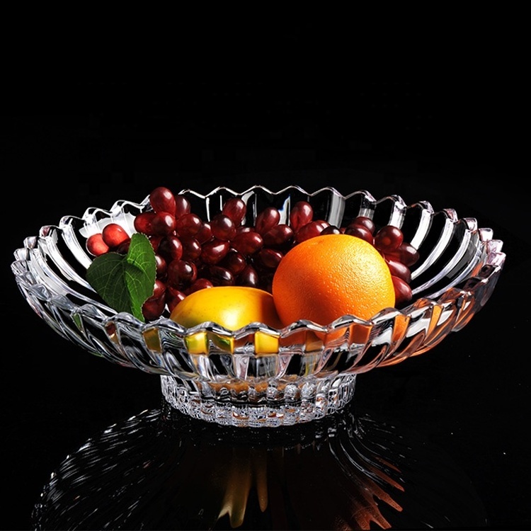 ELEGANT STREAK DESIGN TABLE DECOR PLATE CRYSTAL CLEAR GLASS FOOTED FRUIT BOWL PLATE