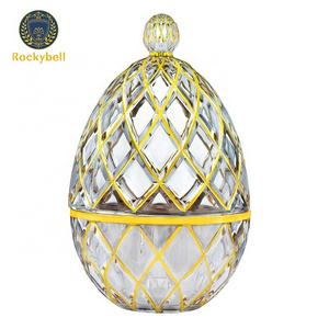 Luxury gold painted Kitchen utensil holder Cutlery glass storage box with egg shape Rhombus design