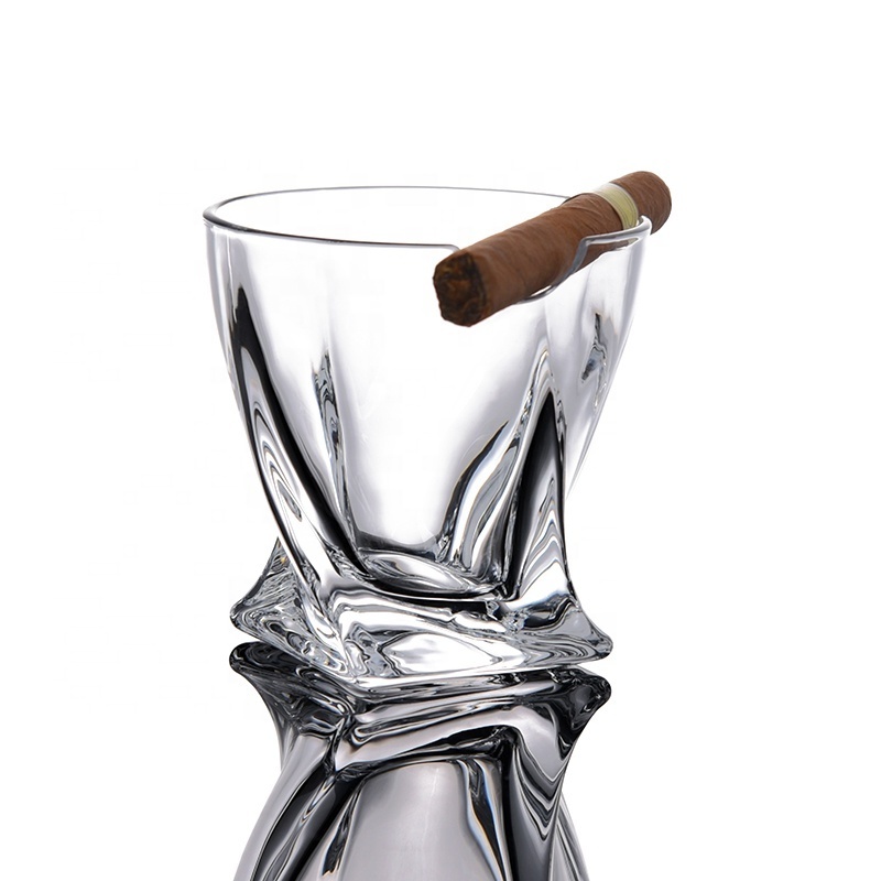 N27 crystal clear glass whiskey cigar glass tumbler cup with cigar holder