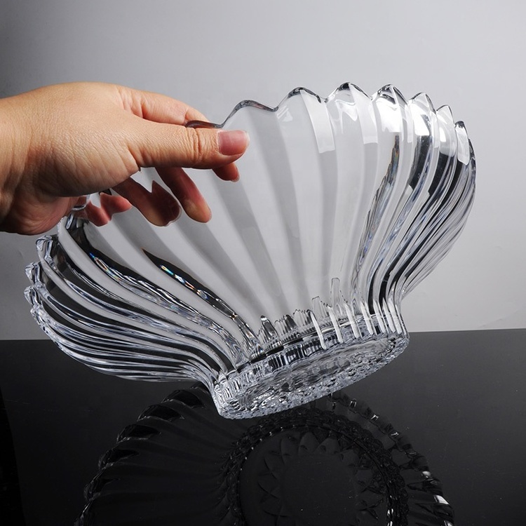 ELEGANT STREAK DESIGN TABLE DECOR PLATE CRYSTAL CLEAR GLASS FOOTED FRUIT BOWL PLATE