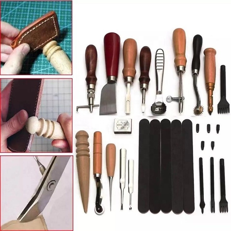 Leather Craft Hand Tool 18 Pcs Sewing pouch craft set leather tools kit