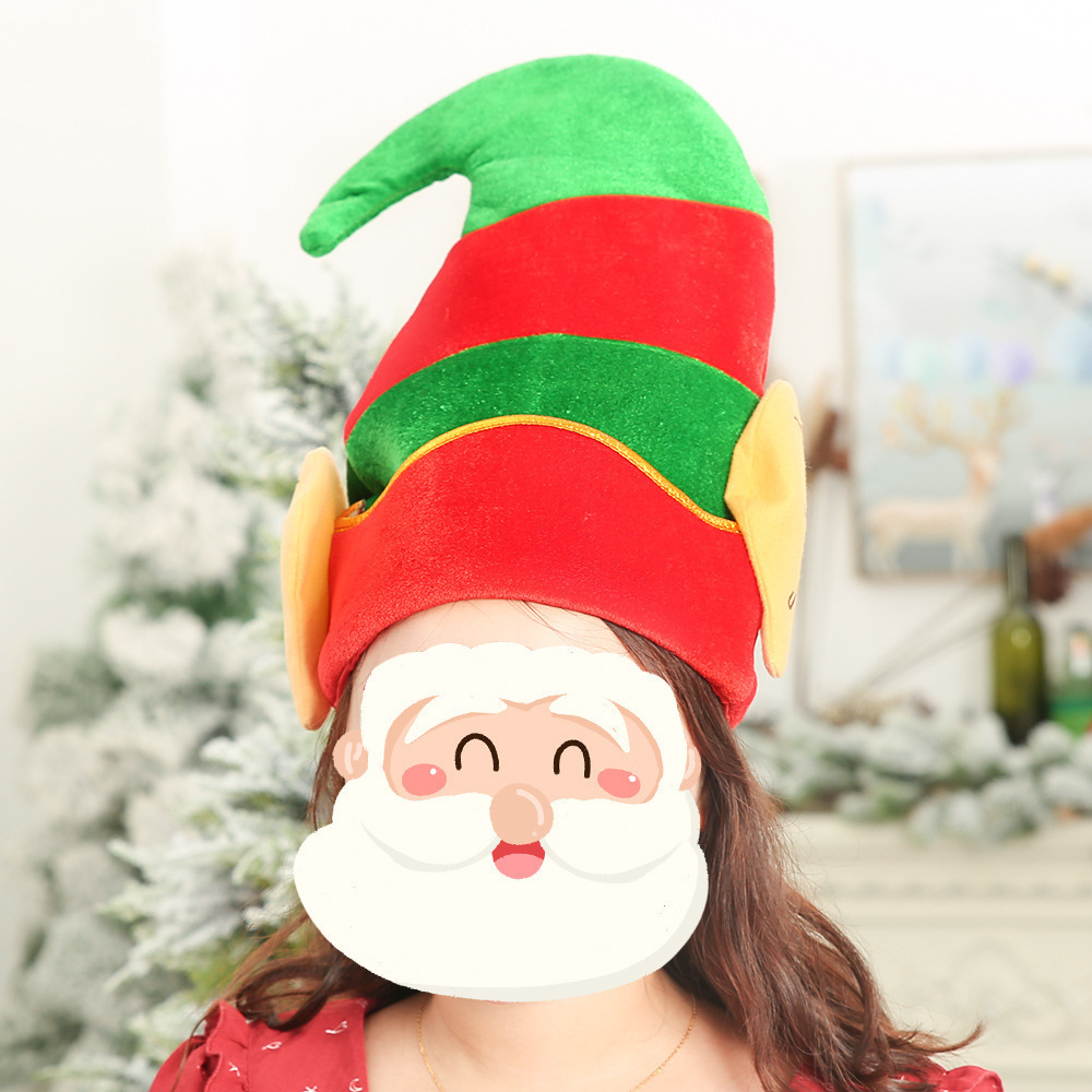 HLC397 2022 New Style Xmas Party Fancy Long Striped Elf Hat Red Green Christmas Hat Christmas Elf Children Hat