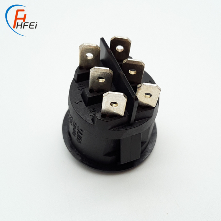 Haifei rocker switch 6a 250vac power switch rocker on off on 6 pins round rocker switch