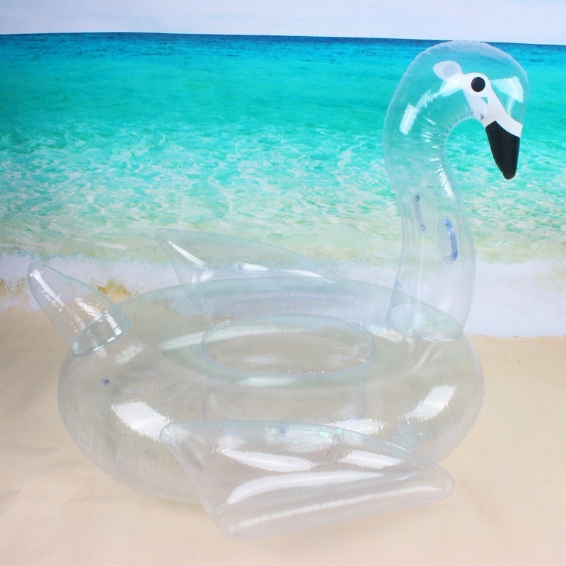 New Clear Transparent Glitter Inflatable Swan Water Lake Swimming Toy Float