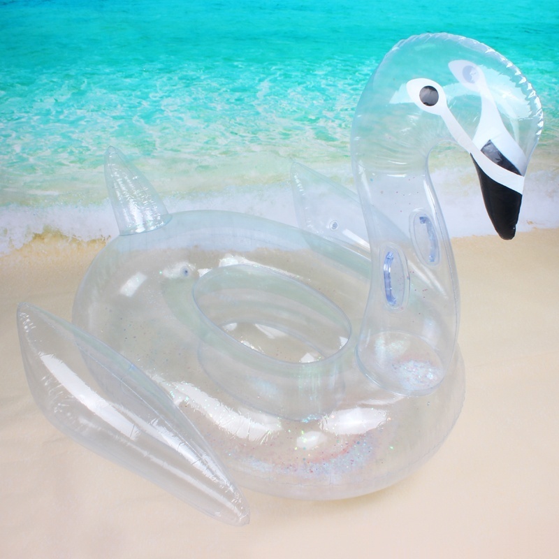 New Clear Transparent Glitter Inflatable Swan Water Lake Swimming Toy Float