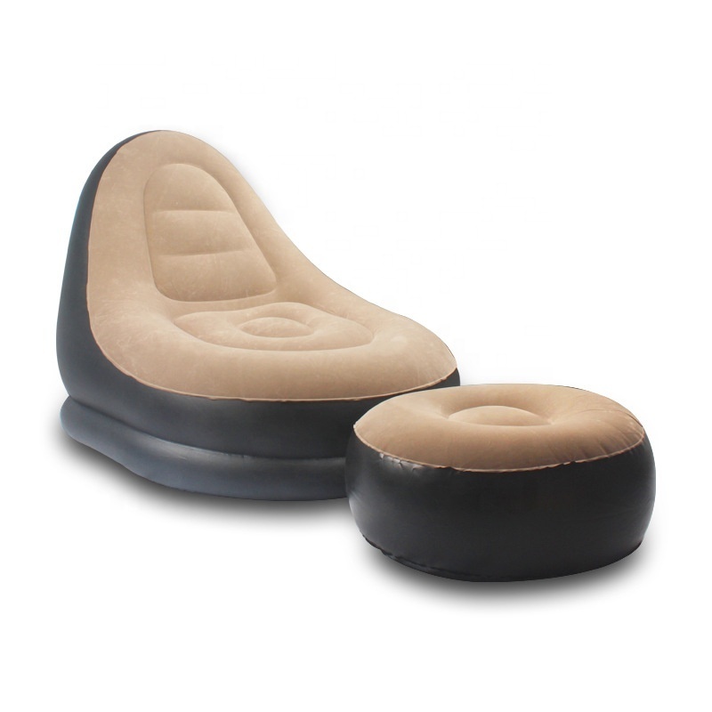 PVC Flocked Air Filled Inflatable Chair Sofa Set Furniture With Footrest Relax