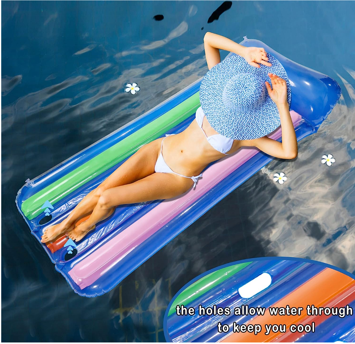 Colorful Inflatable Pool Lounger for Adults Swimming Pool Inflatable Floating Mat for Summer Parties