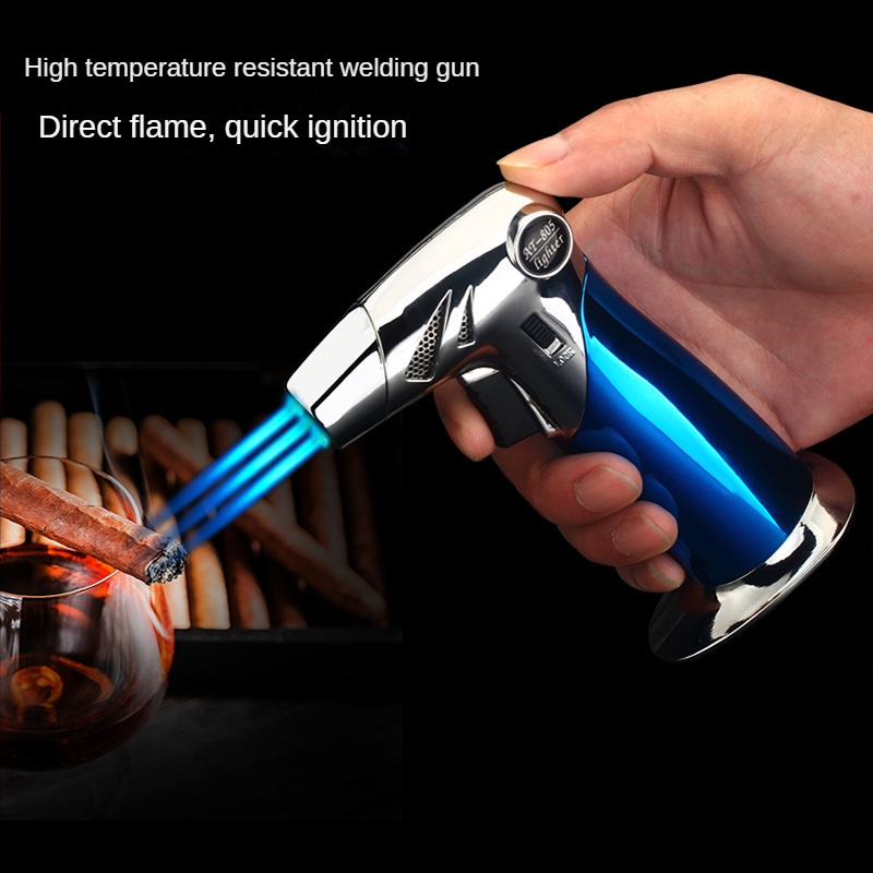 New spray gun lighter metal gram inflatable direct impact blue flame wind proof cigar lighter