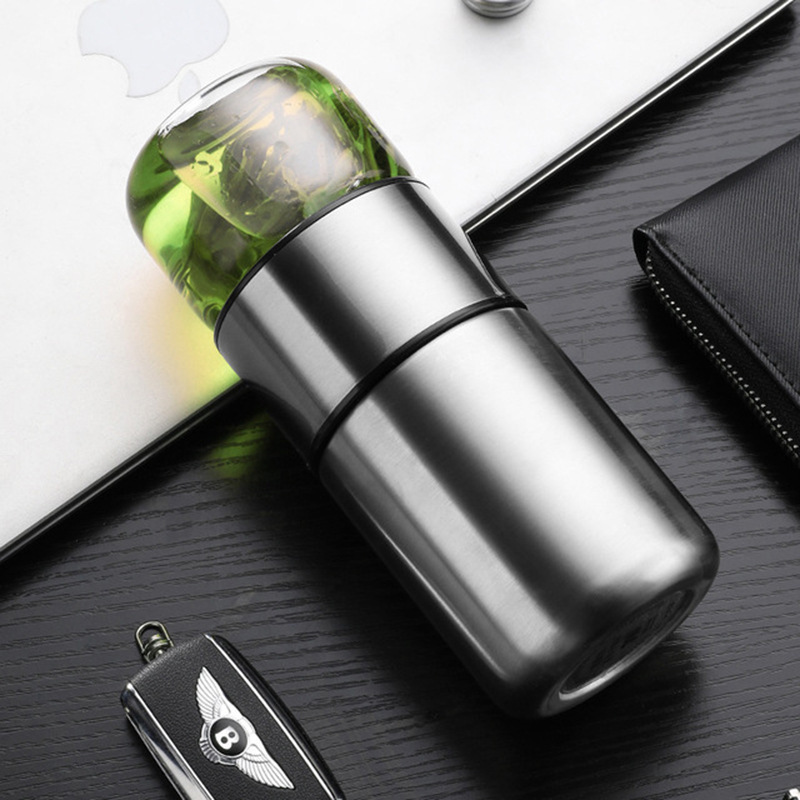 Portable High Borosilicate Glass 304 Stainless Steel Insulated Separation Tea Thermos Bottle Vacuum Cup