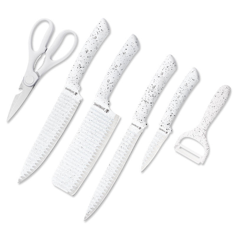 White Black Advanced 6 piece Custom Chef Knife Set Cutting Tools Knife Block Sets