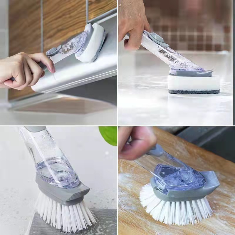 Kitchen Cleaning Brush 2 In 1 Long Handle Kitchen Tools Cleaning Brush With Sponge Dispenser Dish Washing Pot Brush Set