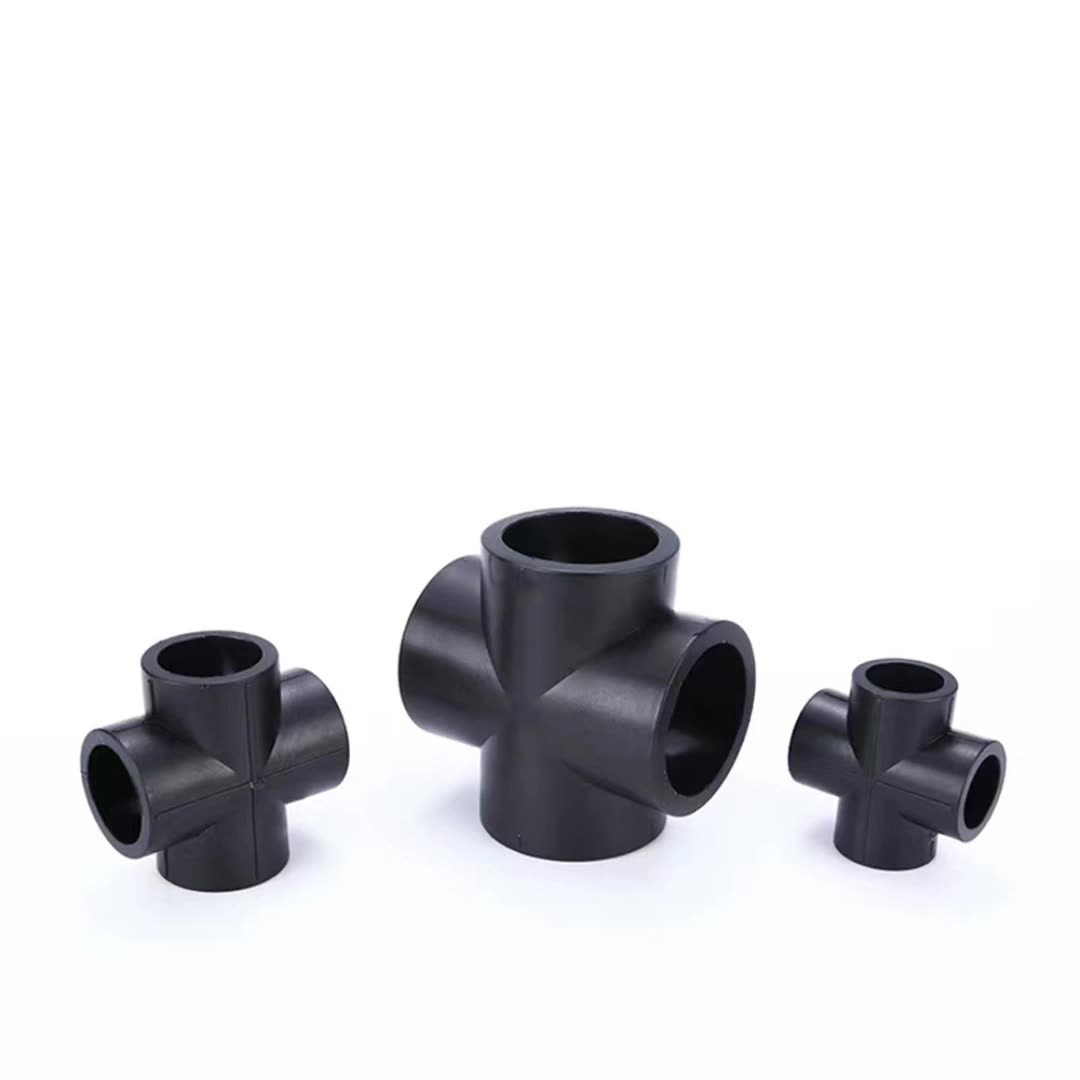 High quality PE100 butt fusion Tee Plastic Fitting Hdpe Pipe 4 Way Tee for Water Pipe