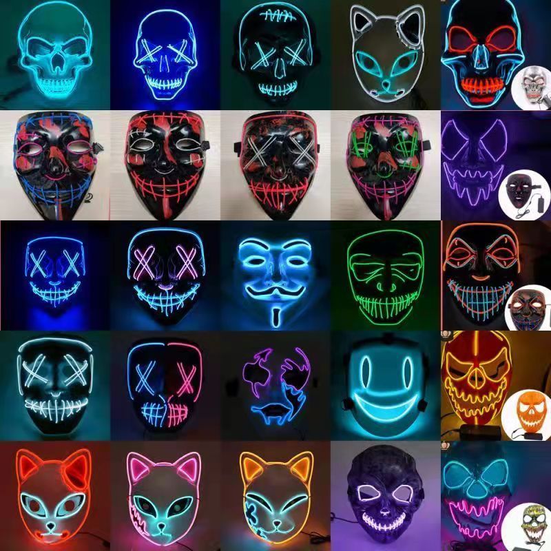 Custom Luminous Halloween Neon LED Costume EL DJ Party Light Up Mascara Glow Purge Party Mask