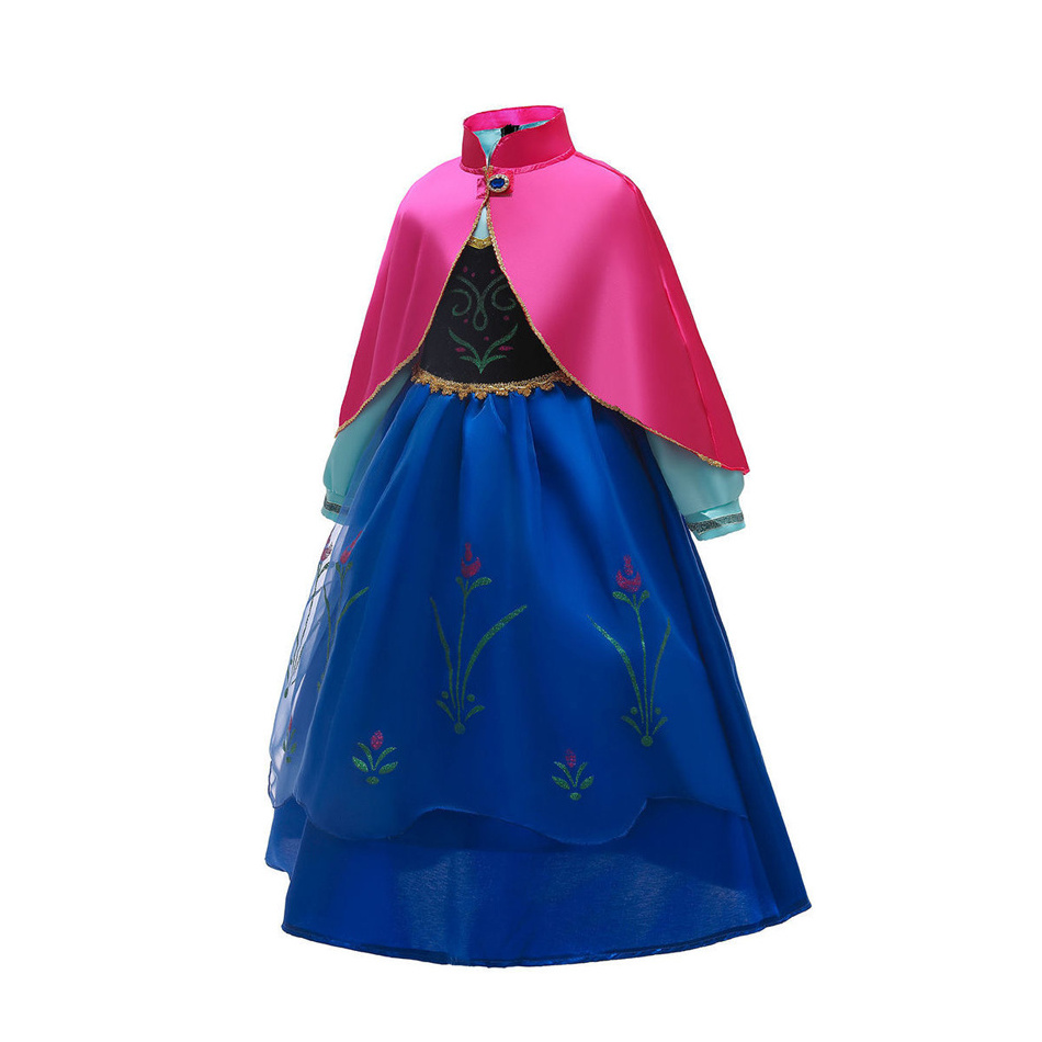 Summer Turtleneck Dresses for Girls Fairy Dress Up with Rose Cape Girls Anna Elsa Dress Fancy Princess Costume