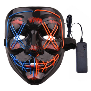 Custom Luminous Halloween Neon LED Costume EL DJ Party Light Up Mascara Glow Purge Party Mask