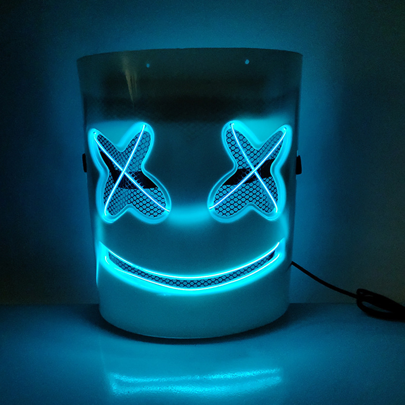 Halloween LED Cotton Candy DJ Music Ball Luminous Marshmello plastic Mask  Head Band Bar Music Props