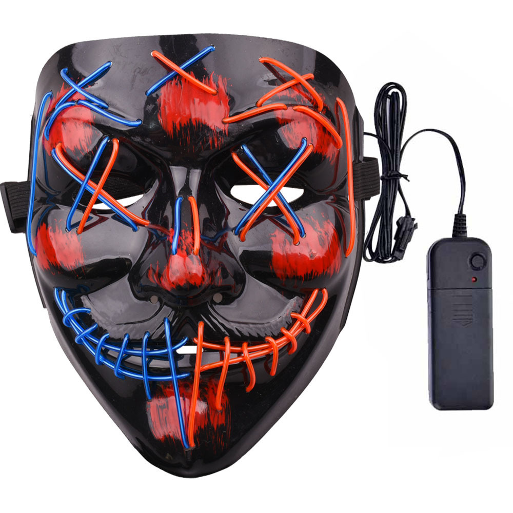 Custom Luminous Halloween Neon LED Costume EL DJ Party Light Up Mascara Glow Purge Party Mask