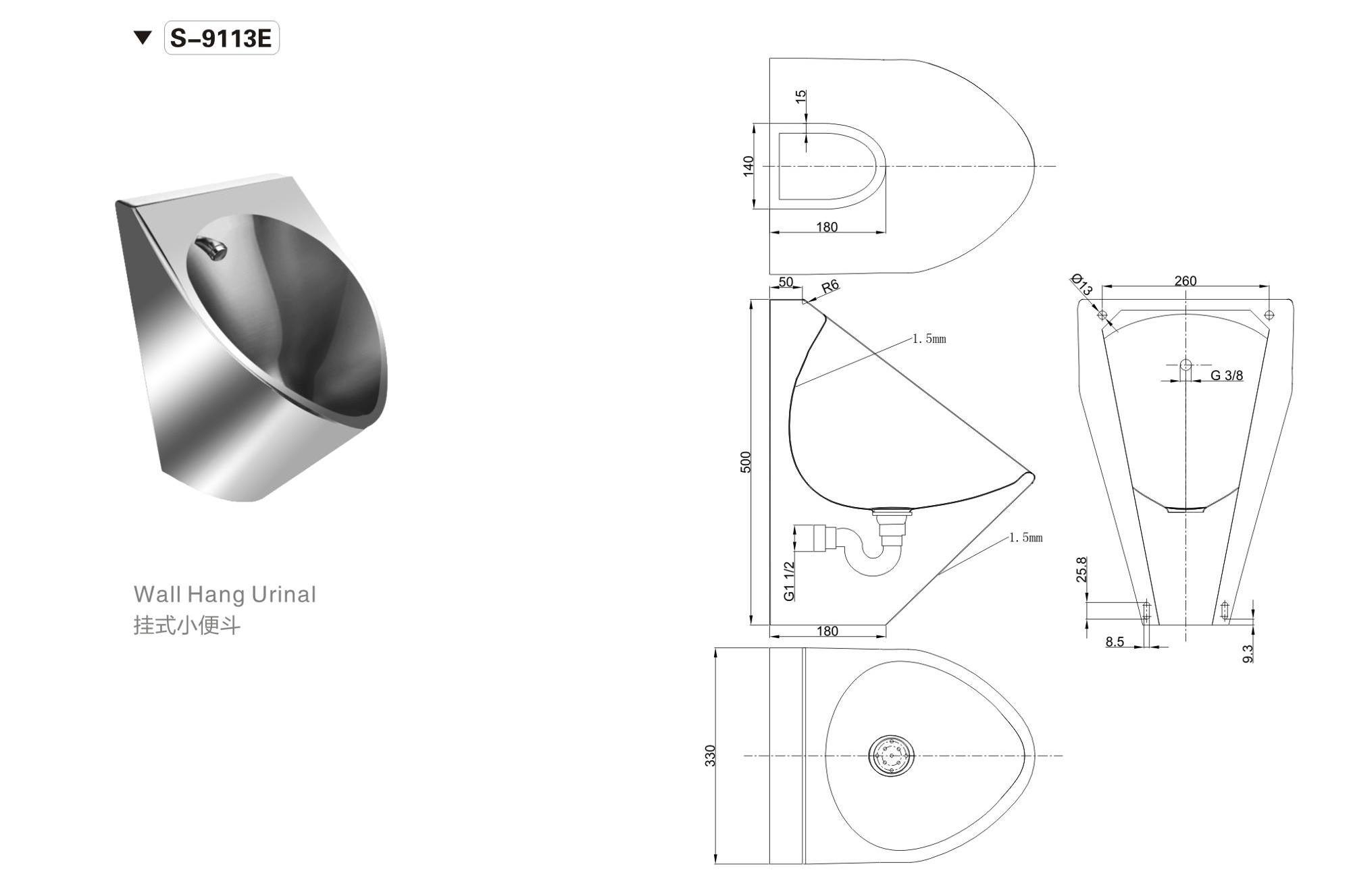 Unique Stainless Steel Wall Urinal Toilet Bowl For Men