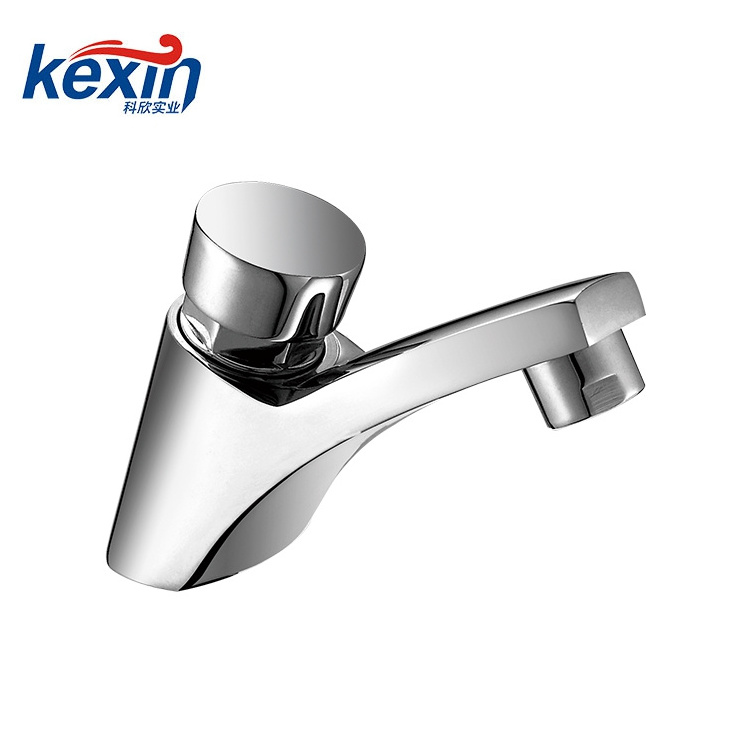 Public Bathroom use brass water saving self closing push basin pillar time delay tap faucet