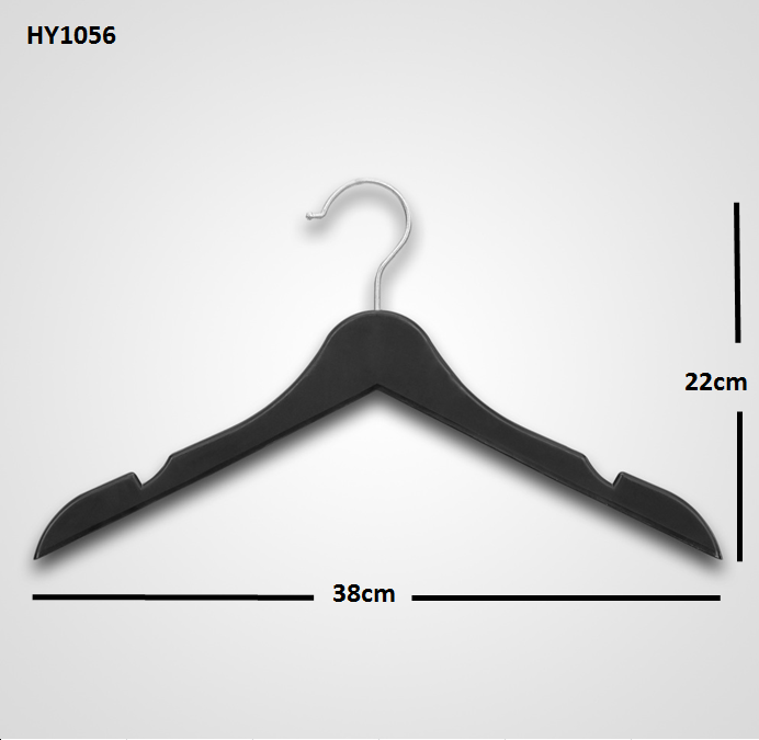 New Style Premium Metal Hook Coat Matt Black Hanger Plastic Notched Hangers HY-1056