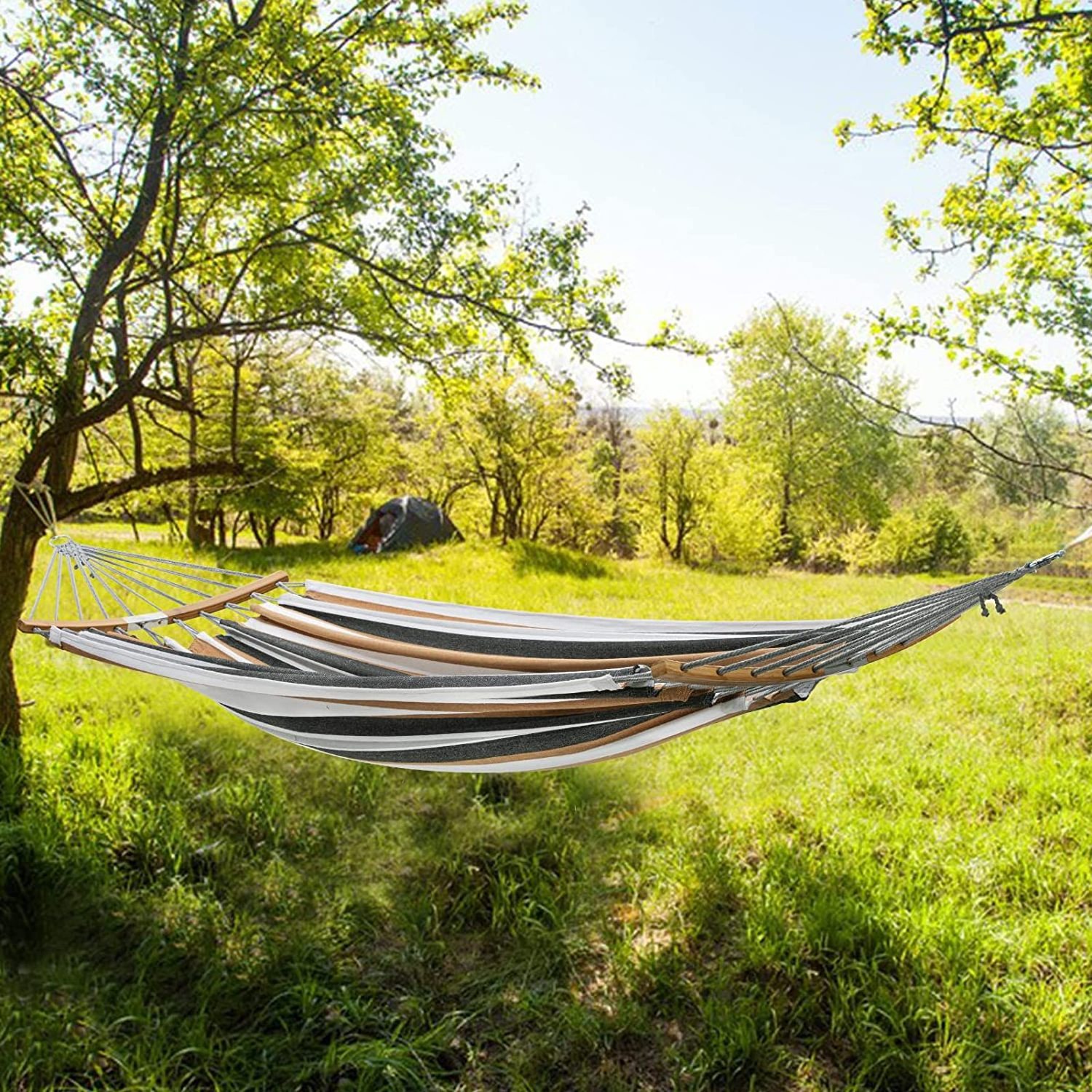 OEM Beach Resort Foldable Striped Cotton Hammock Canvas Portable Hanging Outdoor Bed Swing