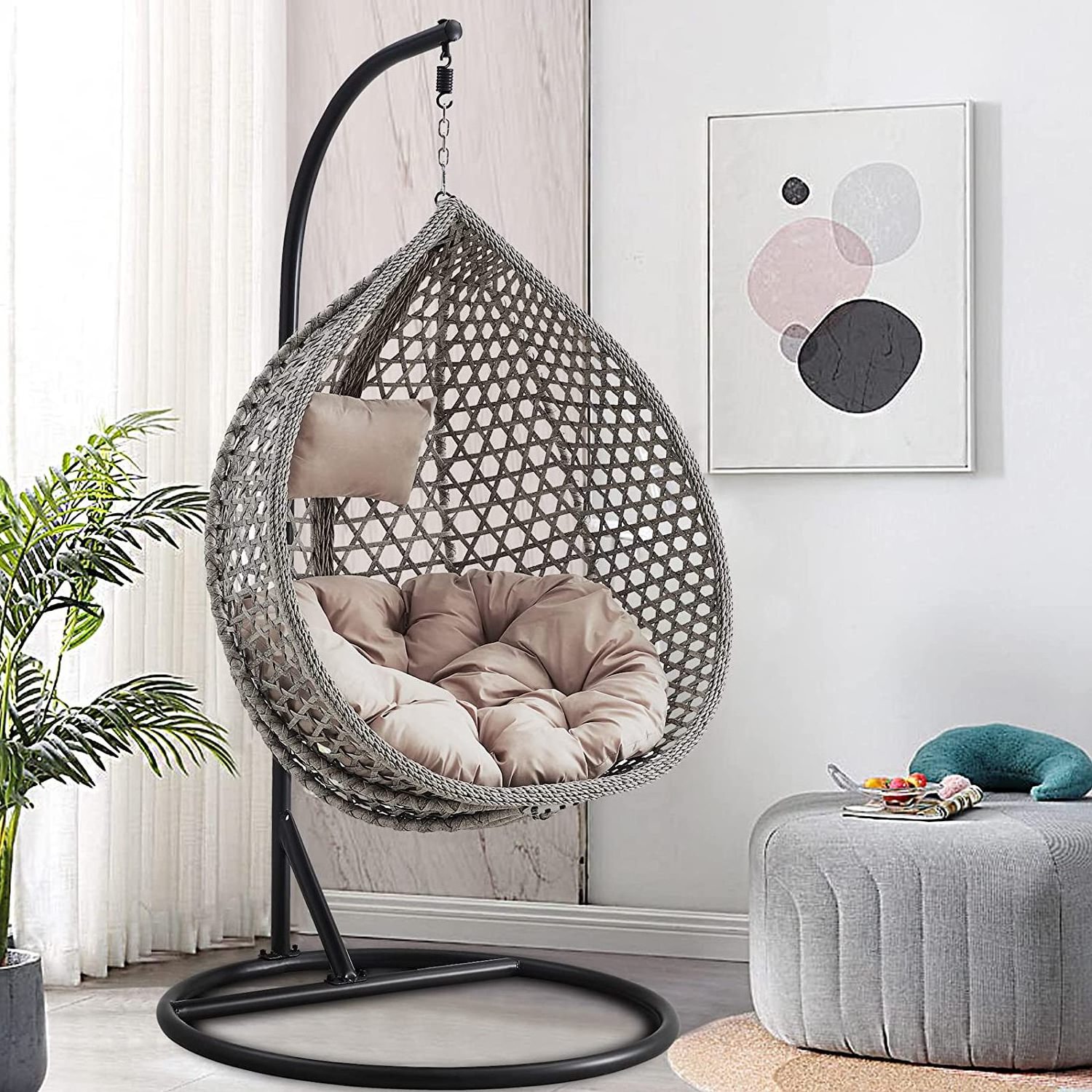 Hot Sale Summer Porch Hammock Swing Egg Chair With Frame And Cushion Rattan Outdoor Comfortable hanging wicker egg chair