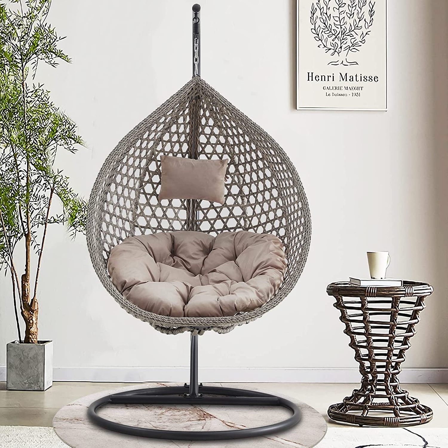 Hot Sale Summer Porch Hammock Swing Egg Chair With Frame And Cushion Rattan Outdoor Comfortable hanging wicker egg chair