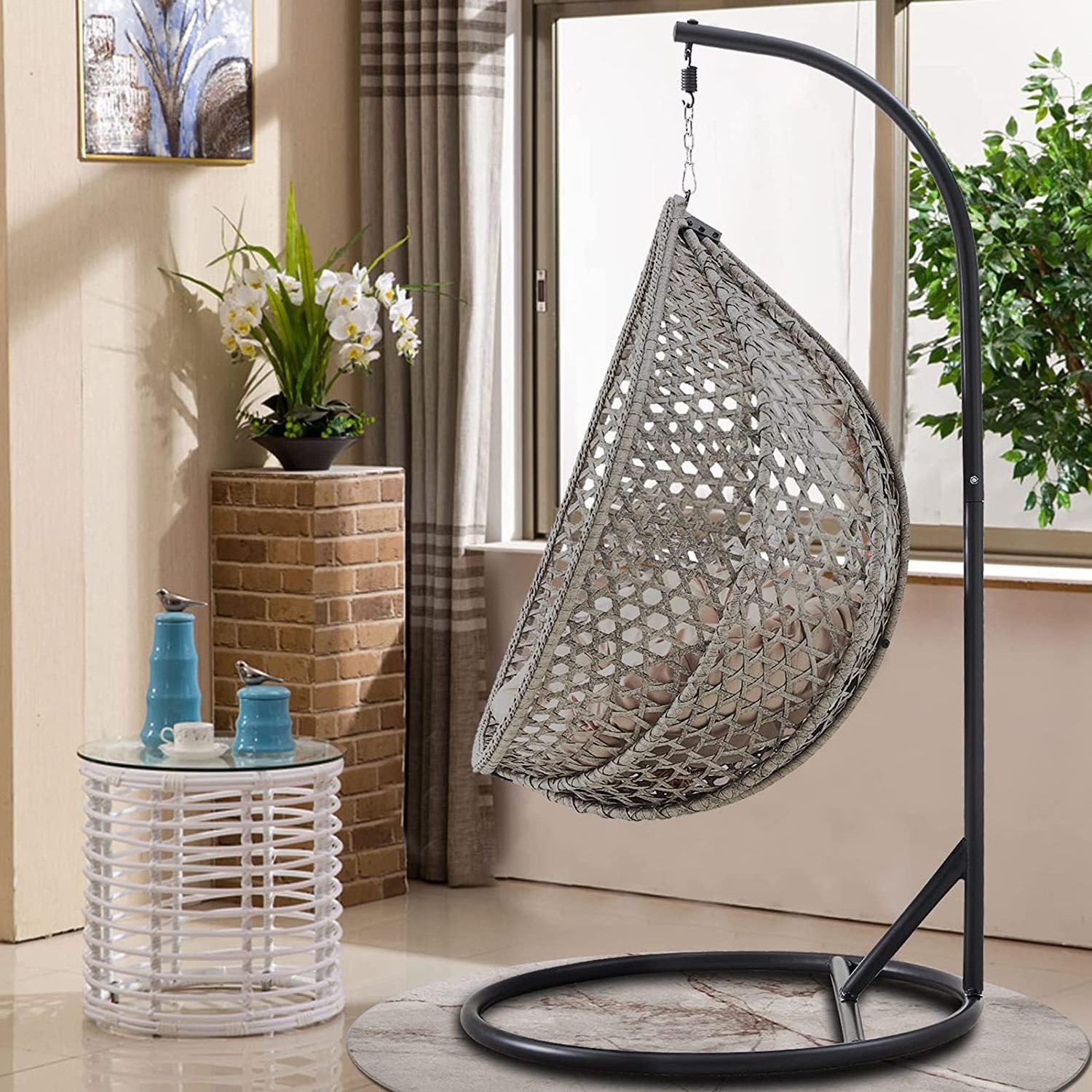 Hot Sale Summer Porch Hammock Swing Egg Chair With Frame And Cushion Rattan Outdoor Comfortable hanging wicker egg chair