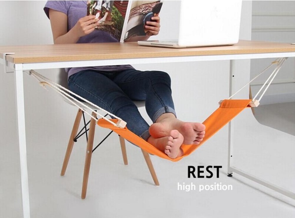 Longsen customize travel foldable footrest under desk portable office airplane foot rest hammock