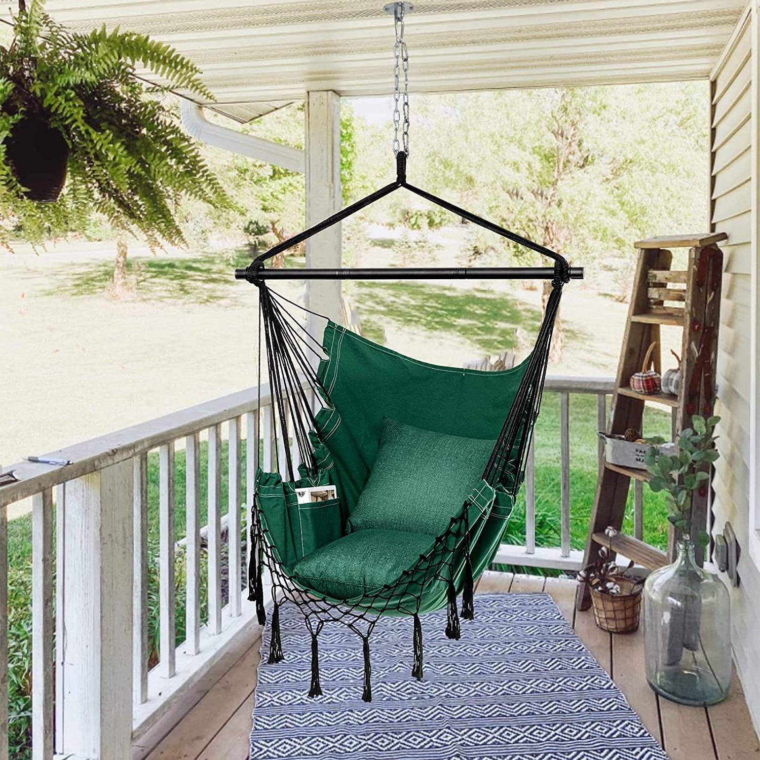 Longsen cotton patio max 330 lbs macrame hammock chair outdoor single person for adult