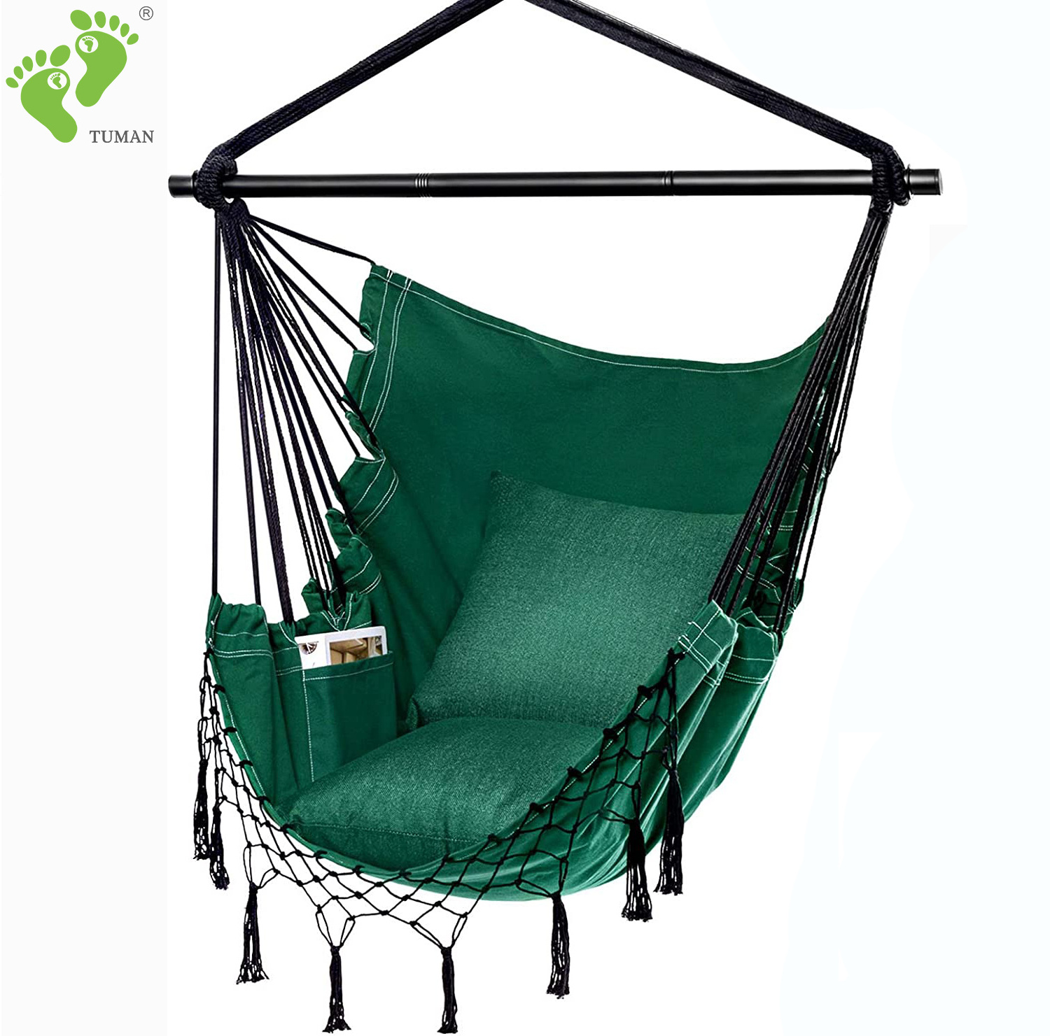 Longsen cotton patio max 330 lbs macrame hammock chair outdoor single person for adult