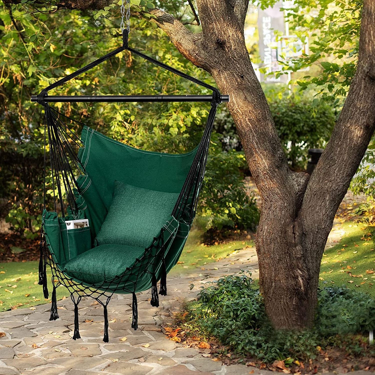 Longsen cotton patio max 330 lbs macrame hammock chair outdoor single person for adult